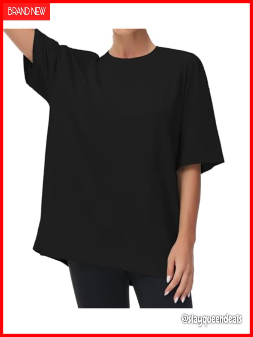 Oversized Crewneck Short Sleeve Tee Drop Shoulder Tunic Top Casual Workout